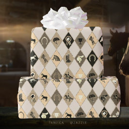 Snyggt Beige Cream Equestrian Diamond Mönster Presentpapper