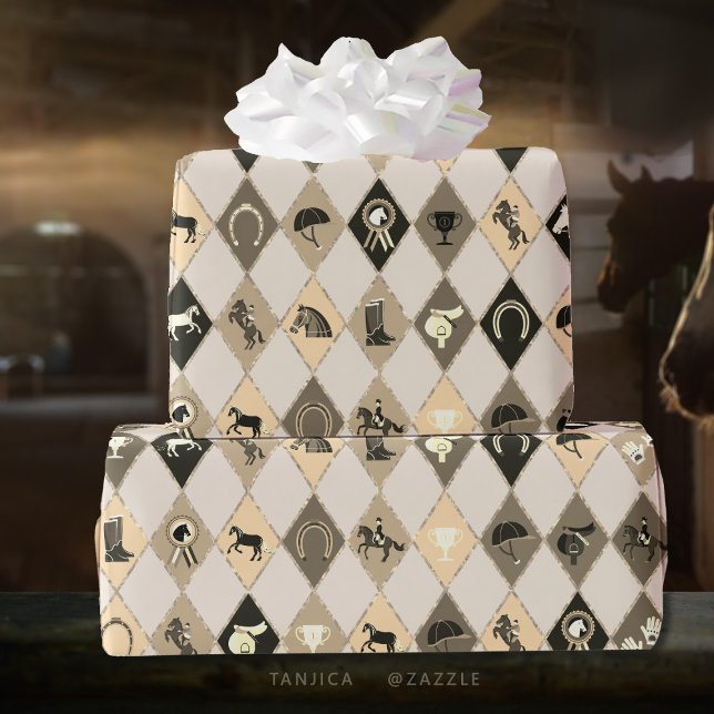 Snyggt Beige Cream Equestrian Diamond Mönster Presentpapper (equestrian elements by freepik
)
