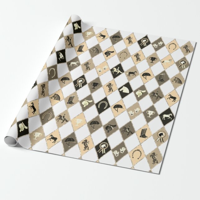 Snyggt Beige Cream Equestrian Diamond Mönster Presentpapper (Utrullad)