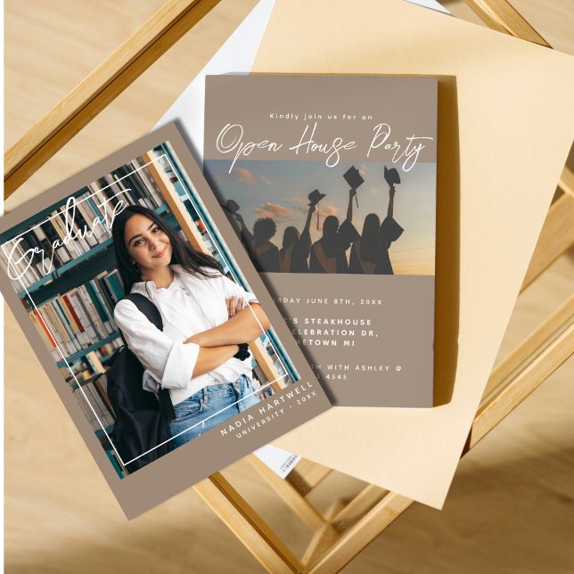 Snyggt Beige | Två Photo Studenten Open House Inbjudningar (Skapare uppladdad)