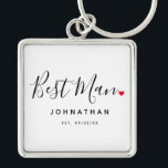 Snyggt Best Man Bröllop Fyrkantig Silverfärgad Nyckelring<br><div class="desc">Den perfekt som ges till vilken bäste man som helst, roligten och den moderna designen har snyggtens typografi med texten "Bästa man" med ett sött, litet rött fullt från kärlek. Utformningen är enkel att anpassa med ett namn-datum och ett fastställt bröllop-datum och kommer att vara perfektens kvarlevor från er speciella...</div>