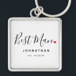 Snyggt Best Man Bröllop Fyrkantig Silverfärgad Nyckelring<br><div class="desc">Den perfekt som ges till vilken bäste man som helst, roligten och den moderna designen har snyggtens typografi med texten "Bästa man" med ett sött, litet rött fullt från kärlek. Utformningen är enkel att anpassa med ett namn-datum och ett fastställt bröllop-datum och kommer att vara perfektens kvarlevor från er speciella...</div>