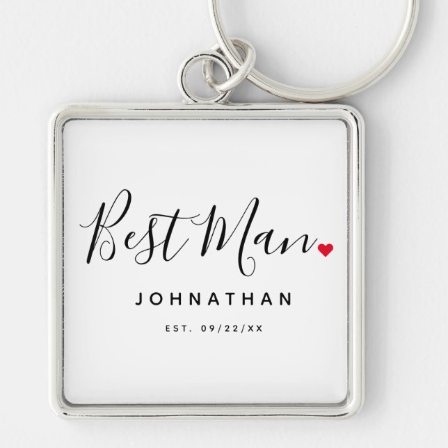 Snyggt Best Man Bröllop Fyrkantig Silverfärgad Nyckelring (Framsidan)