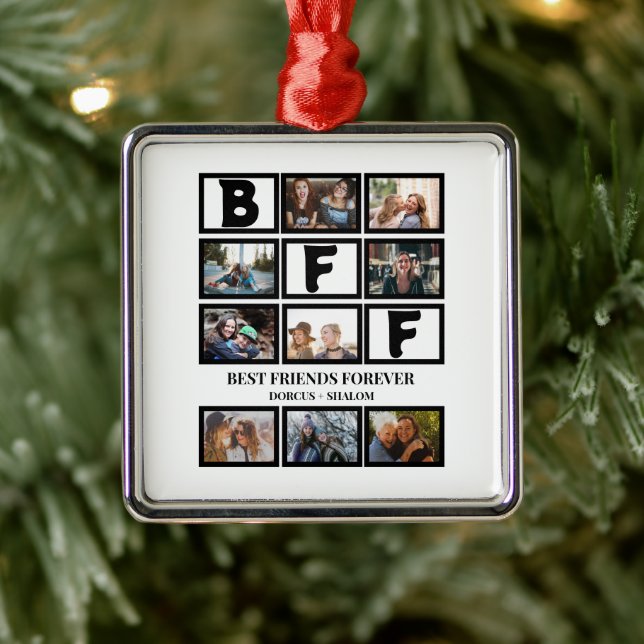 Snyggt BFF Bästa vänner för 9 Photo Collage Julgransprydnad Metall (Träd)