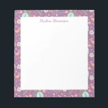 Snyggt Birds Flowers Mauve Mönster Personlig Anteckningsblock<br><div class="desc">Ett söt blommönster söta blommor i blått på en söt lila bakgrund,  personlig med ditt namn.</div>