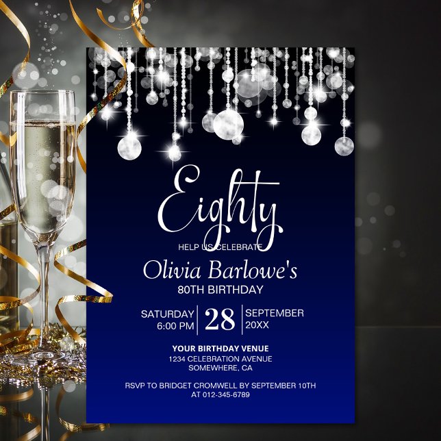 Snyggt blå 80:e Födelsedagsfesten Inbjudningar (Skapare uppladdad)