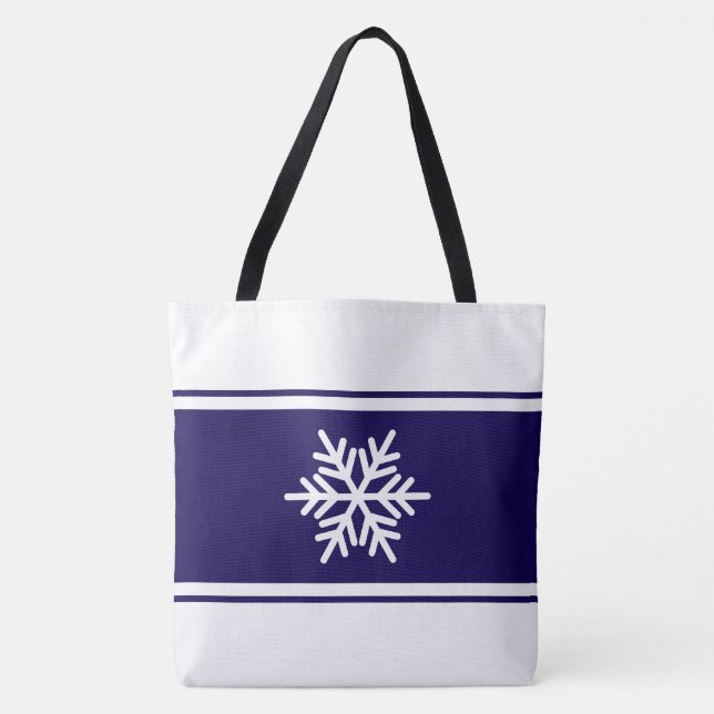 Snyggt Blå vit Tävla Rand Snöflake Tygkasse (Framsida)