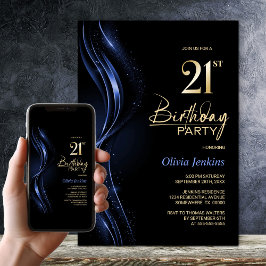 Snyggt Black and Blue 21 Birthday Party Inbjudningar