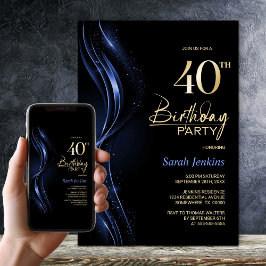 Snyggt Black and Blue 40 Birthday Party Inbjudningar