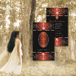 Snyggt Black and Copper Ornate Ornaments Monogram Visitkort