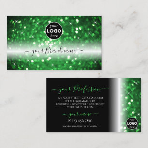 Snyggt Black and Grönt Sparkling Glitter Add Logot Visitkort