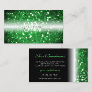 Snyggt Black and Grönt Sparkling Glitter Initialer Visitkort