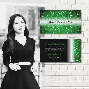 Snyggt Black and Grönt Sparkling Glitter Modern Visitkort