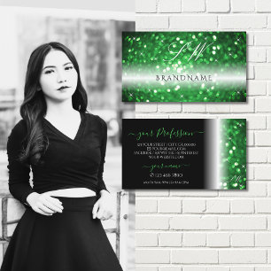 Snyggt Black and Grönt Sparkling Glitter Monogram Visitkort
