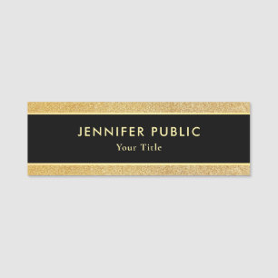 Snyggt Black and Guld Glitter Modern Professionell Namnbricka