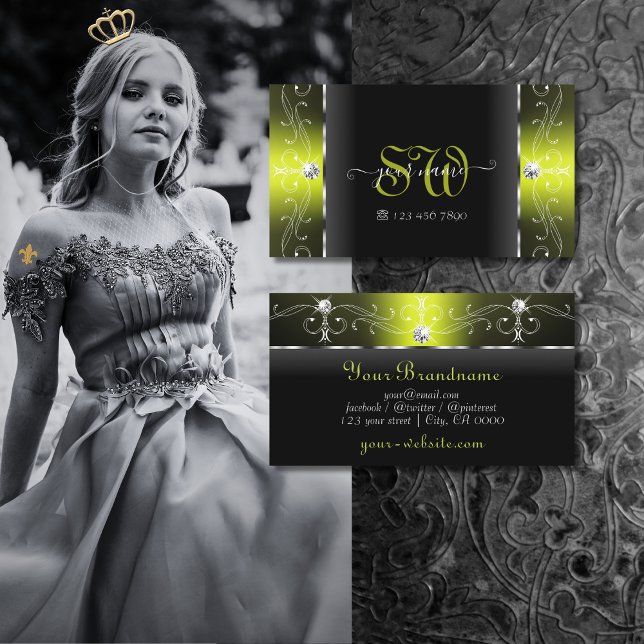 Snyggt Black and Gult Squiggled Jewels Monogram Visitkort (Skapare uppladdad)