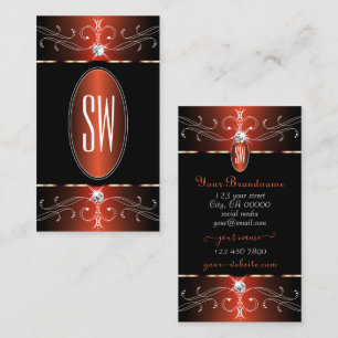 Snyggt Black and Orange Ornate Ornaments Initialer Visitkort