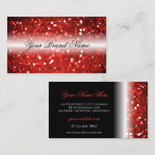 Snyggt Black and Red Gnistra Glitter Professionell Visitkort (Fram/baksida)