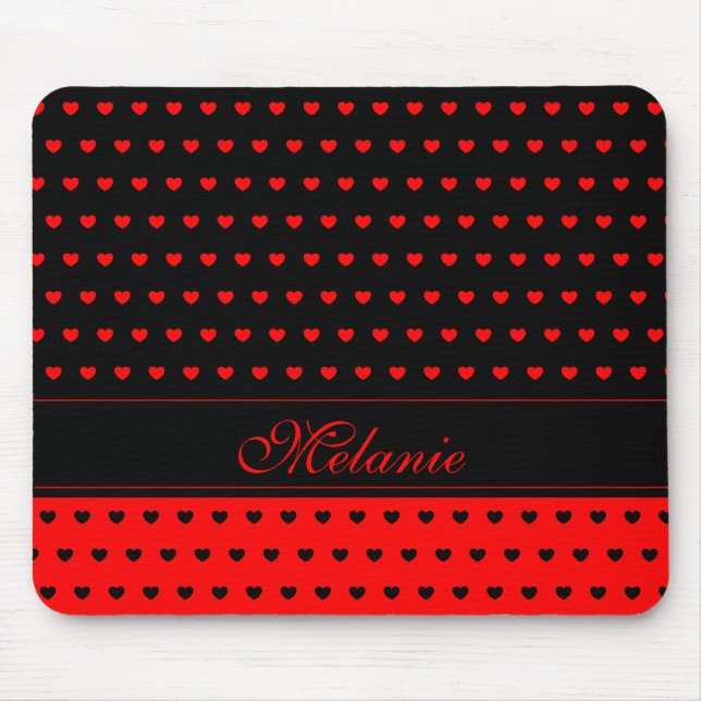 Snyggt Black and Red Hearts Mönster Namn Musmatta (Framsidan)