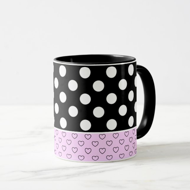 Snyggt Black and Rosa Coffee Mugg Big White Dots (Framsida höger)