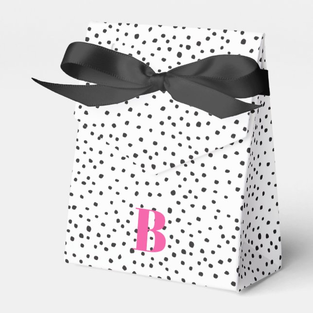 Snyggt Black and Rosa Polka Dot Rosa Monogram Presentaskar (Framsidan Sidan)