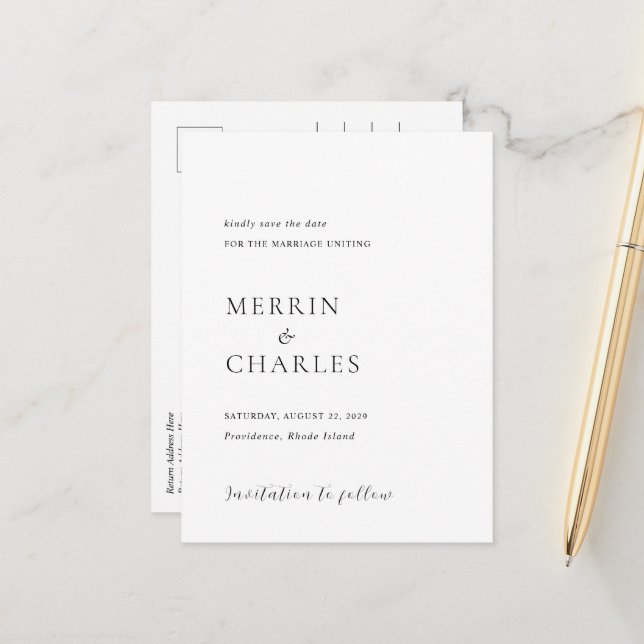 Snyggt Black and White Bröllop spara datum Meddelande Vykort (Fram/Back In Situ)