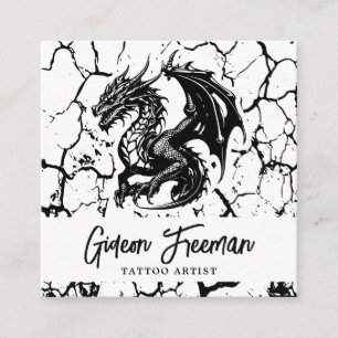 Snyggt Black and White Dragon Tattoo Artist Fyrkantigt Visitkort