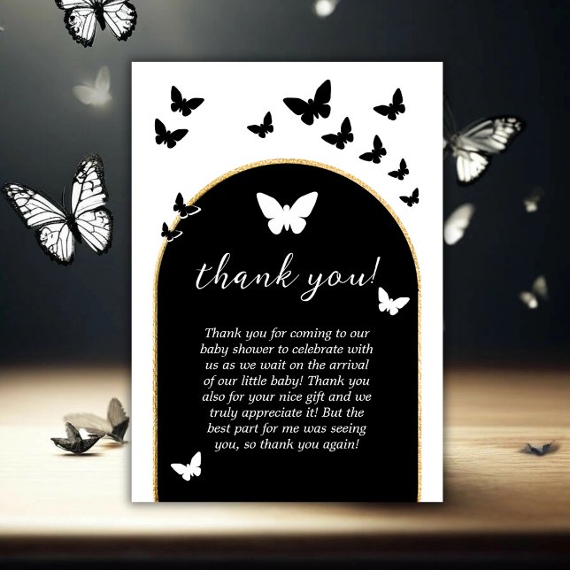 Snyggt Black and White Gender Neutral Baby Shower Tack Kort (Stylish Black And White Gender Neutral Baby Shower Thank You Card)