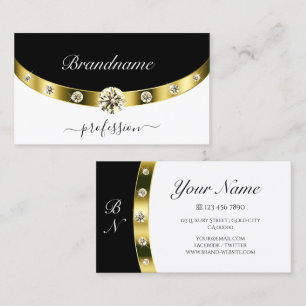 Snyggt Black and White Guld Gräns med Monogram Visitkort