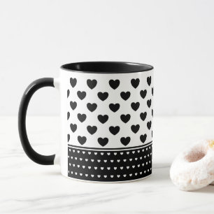 Snyggt Black and White Hearts Mönster Mugg