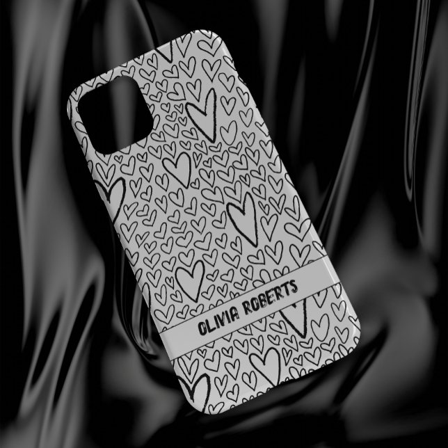 Snyggt Black and White Hearts Mönster Personalize (Skapare uppladdad)