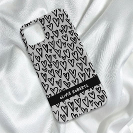Snyggt Black and White Hearts Mönster Personalize