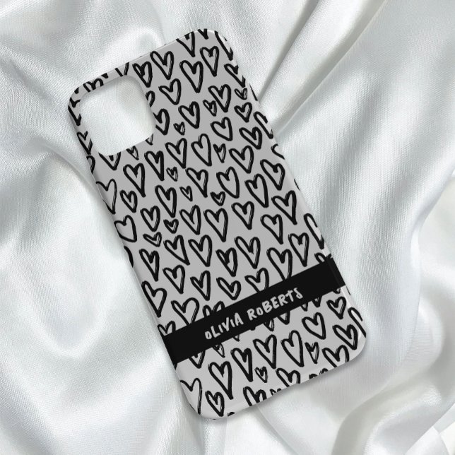 Snyggt Black and White Hearts Mönster Personalize (Skapare uppladdad)