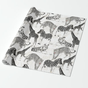 Snyggt Black and White Jungle Animals Mönster Presentpapper