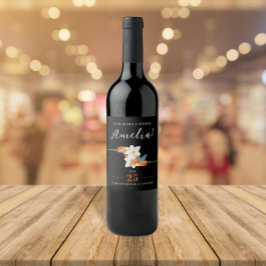 Snyggt Black and White Lily Retro Retire Blommigt Vinflaska Etikett