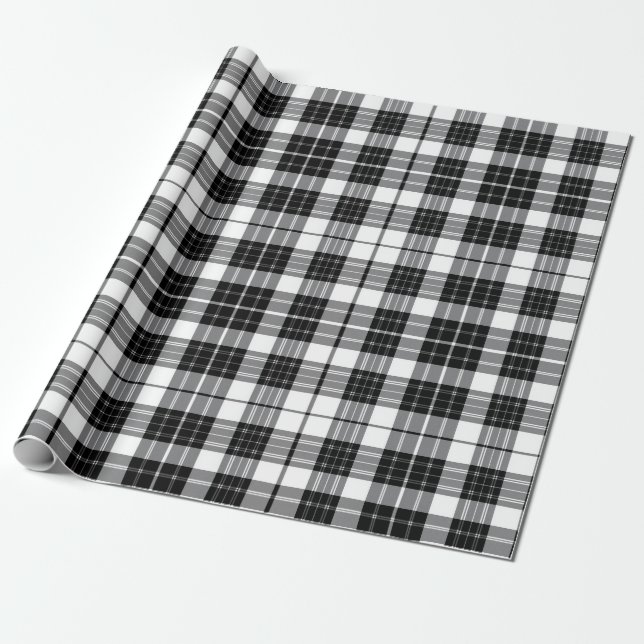 Snyggt Black and White Monochrome Tartan Play Presentpapper (Utrullad)