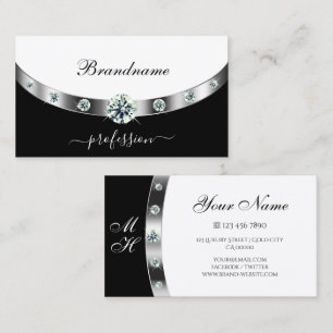 Snyggt Black and White Silver Gräns och Monogram Visitkort