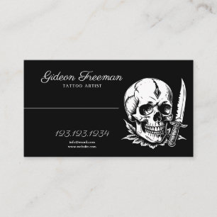 Snyggt Black and White Skull Knivar Tattoo Artist Visitkort