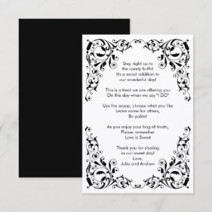Snyggt Black and White Swirls Candy Buffet Tack Kort