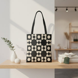 Snyggt Black & Beige Geometric Mönster Tygkasse