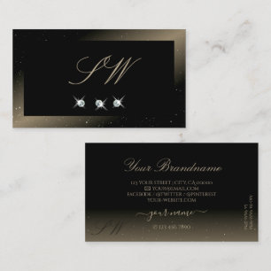 Snyggt Black Brown Sparkling Diamonds Monogram Visitkort