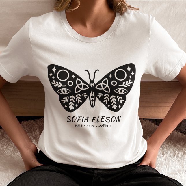 Snyggt Black Butterfly Branded Salon Uniform T Shirt (Skapare uppladdad)