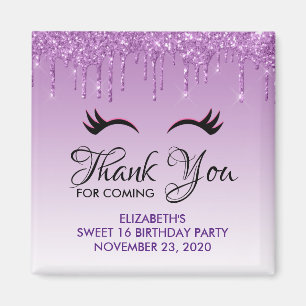 Snyggt Black Eyelash & Lila Glitter Birthday Magnet