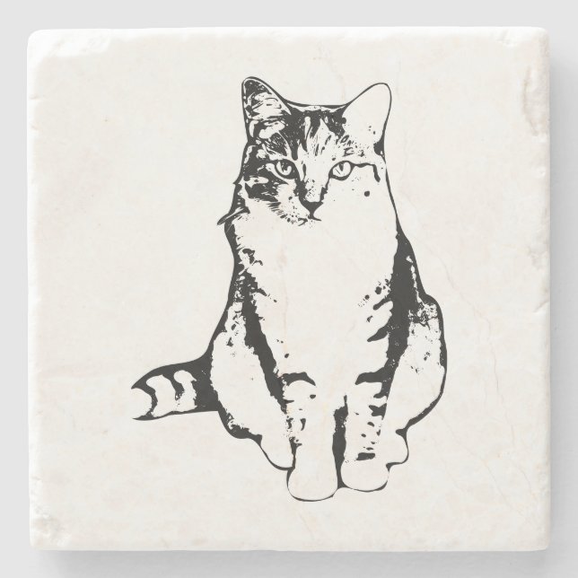 Snyggt Bläck Front Facing Tabby katt Underlägg (Framsidan)