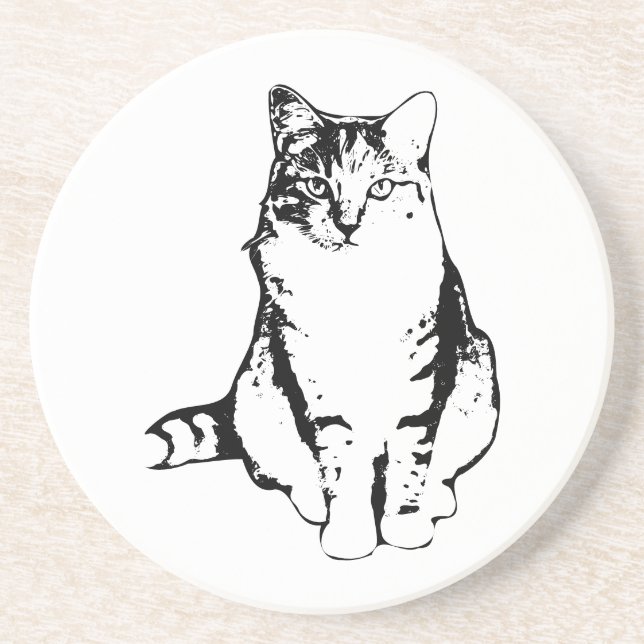 Snyggt Bläck Front Facing Tabby katt Underlägg (Framsidan)