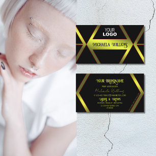 Snyggt Black Geometric Gult Shimmer med Logotyp Visitkort
