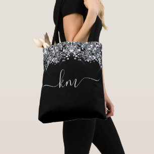 Snyggt Black Glitter-skript - initialt Monogram Tygkasse