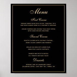 Snyggt Black Guld 3-kursen Bröllop Menu Poster