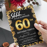 Snyggt Black & Guld 60:e överraskande Födelsedagsf Inbjudningar<br><div class="desc">Ange tonen för ett minnesvärt party med våra snyggtar svarta och guld-överraskningsinbjudningar. De här inbjudan-mallarna har en unik guld ornate gräns-uppsättning mot en klasssvart bakgrund. Siffrorna från öga som fångar guld visar firmans ålder och skapar varje inbjudan en personlig keepé. Redigering är en bryggning med vårt användarvänliga format för att...</div>