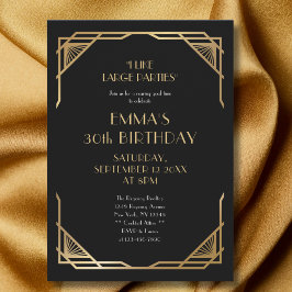 Snyggt Black Guld Gatsby 30års födelsedag Party Inbjudningar